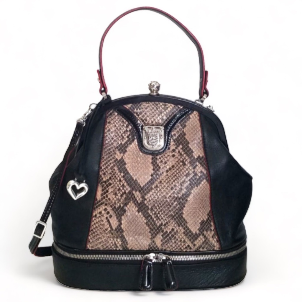 Brighton Women's Black Leather Python Frame Bag Purse Handbag Vintage Rare